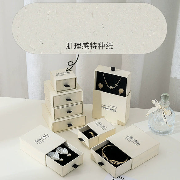 Wholesale Jewelry Packaging Box Earth White Light Luxury Paper Cardboard Jewelry Drawer Storage