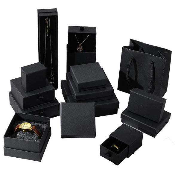 Wholesale Jewelry Packaging Box In Black Cowhide And Paper Cardboard Material