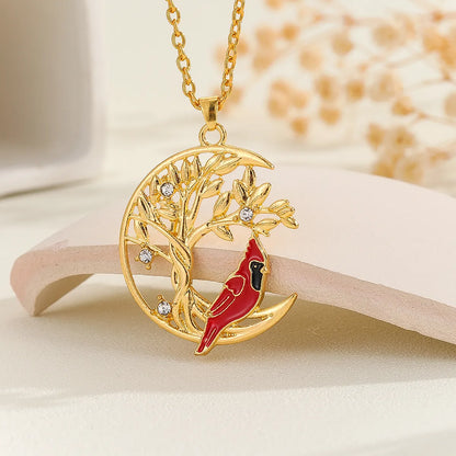 Wholesale Jewelry Pastoral Artistic Animal Life Tree Alloy Rhinestones Enamel Inlay Pendant Necklace