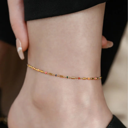 Wholesale Jewelry Pastoral Simple Style Geometric 304 Stainless Steel Enamel Bracelets Anklet