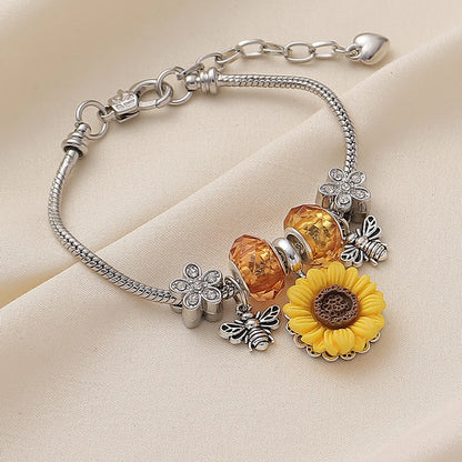 Wholesale Jewelry Pastoral Sunflower Synthetic Resin Alloy Rhinestones Inlay Bangle