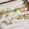 Wholesale Jewelry Pearl Double Inlaid Zircon Copper 18K Gold Plated Geometric Minimalist Women's Earrings