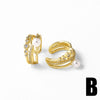 Wholesale Jewelry Pearl Double Inlaid Zircon Copper 18K Gold Plated Geometric Minimalist Women's Earrings