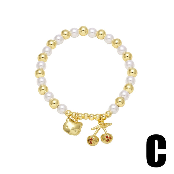 Wholesale Jewelry Pearl Flower Starfish Fish Tail Pendant Bracelet Copper Gold Plated