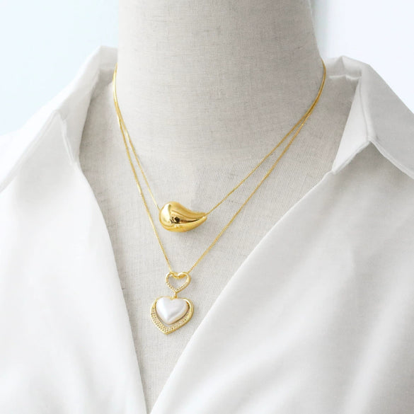 Wholesale Jewelry Pearl Love Heart Water Drop Copper Gold Plated Clavicle Chain Necklace Unisex Minimalist Style
