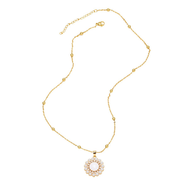 Wholesale Jewelry Pearl Oil Drop Round Geometric Copper Electroplated Necklace Clavicle Chain