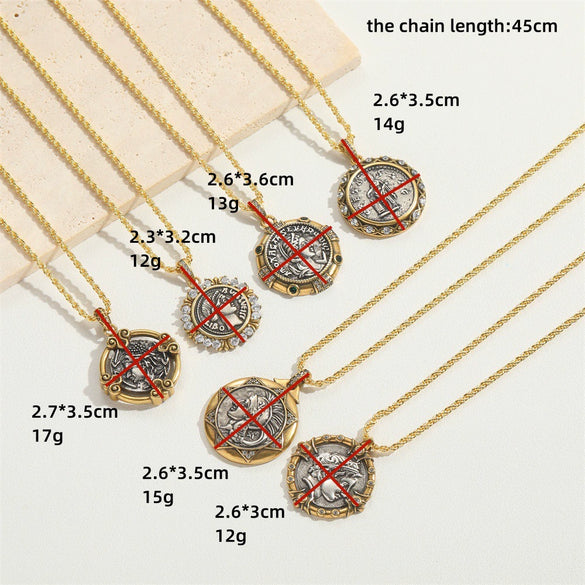 Wholesale Jewelry Personality Geometric Copper Mixed Gemstone Inlay Electroplating Pendant Clavicle Chain