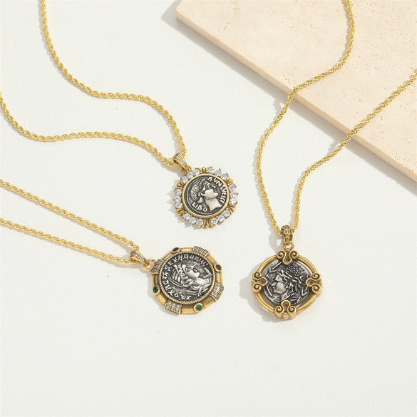 Wholesale Jewelry Personality Geometric Copper Mixed Gemstone Inlay Electroplating Pendant Clavicle Chain