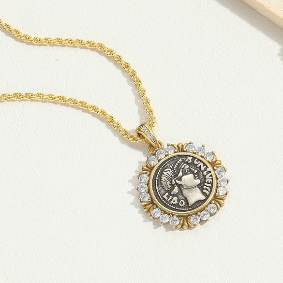 Wholesale Jewelry Personality Geometric Copper Mixed Gemstone Inlay Electroplating Pendant Clavicle Chain