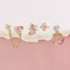 Wholesale Jewelry Pink Sweet Love Style Brass Heart And Flower Earrings Set With Zircon Inlay