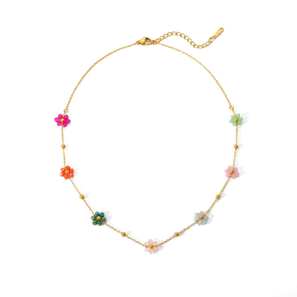 Wholesale Jewelry Plant Flowers Geometric Stainless Steel And Titanium Steel Electroplated Necklace For Women