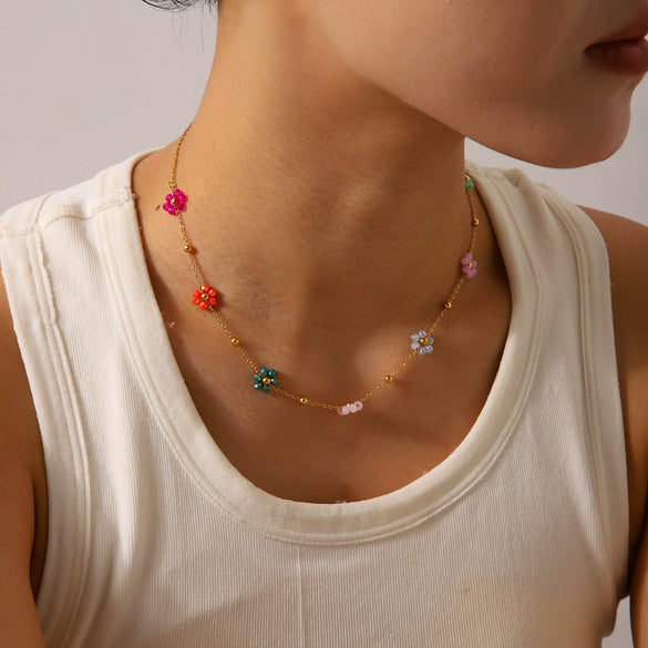 Wholesale Jewelry Plant Flowers Geometric Stainless Steel And Titanium Steel Electroplated Necklace For Women