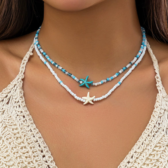 Wholesale Jewelry Plastic Resin Alloy Handmade Beach Ocean Style Animals Zodiac Starfish Shell Beaded Clavicle Necklace For Women