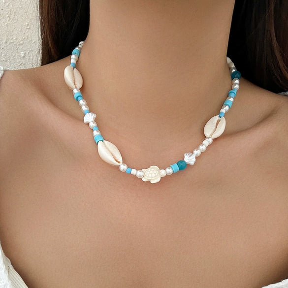 Wholesale Jewelry Plastic Resin Alloy Handmade Beach Ocean Style Animals Zodiac Starfish Shell Beaded Clavicle Necklace For Women