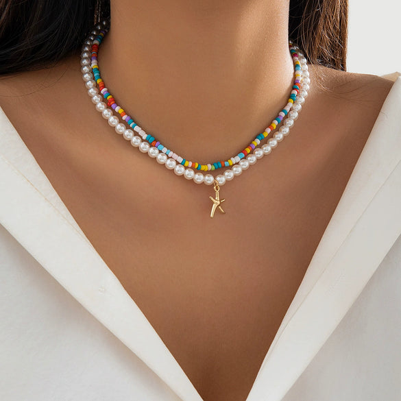 Wholesale Jewelry Plastic Resin Alloy Handmade Beach Ocean Style Animals Zodiac Starfish Shell Beaded Clavicle Necklace For Women
