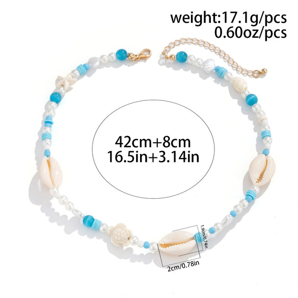 Wholesale Jewelry Plastic Resin Alloy Handmade Beach Ocean Style Animals Zodiac Starfish Shell Beaded Clavicle Necklace For Women
