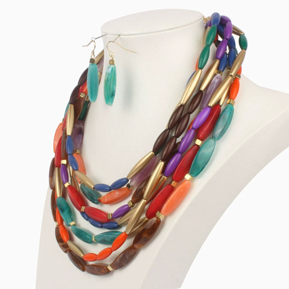Wholesale Jewelry Plastic Resin Snake Bone Chain Exaggerated Multilayer Twocolorful Beads Necklace Clavicle Chain