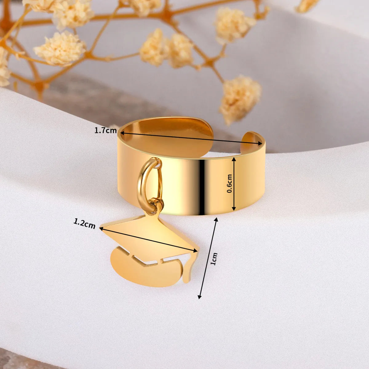 Wholesale Jewelry Preppy Style Graduation Cap 304 Stainless Steel 14K Gold Plated Charm Rings