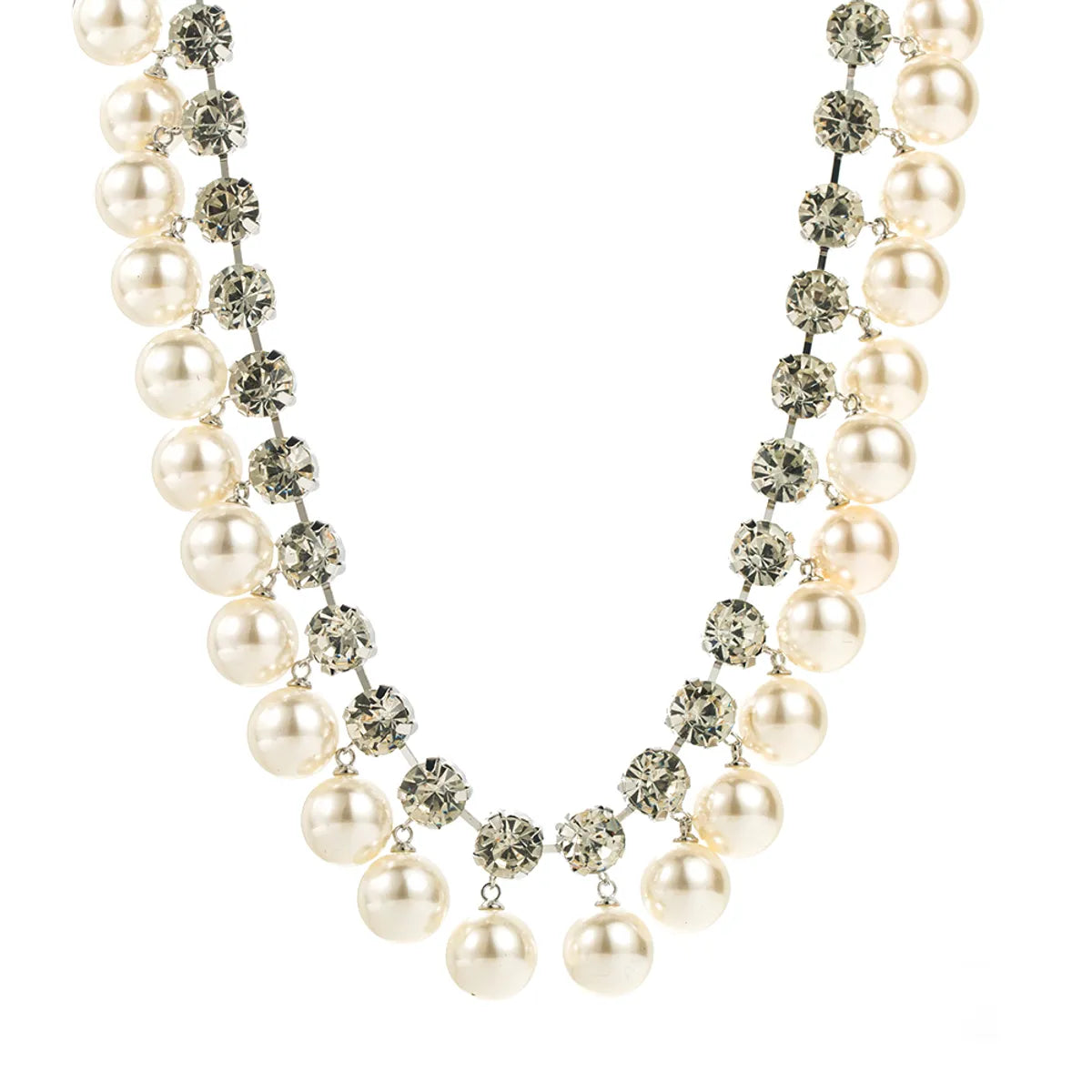 Wholesale Jewelry Princess Glam Round Artificial Pearl Alloy Rhinestones Pearl 14K Gold Plated Plating Inlay Necklace