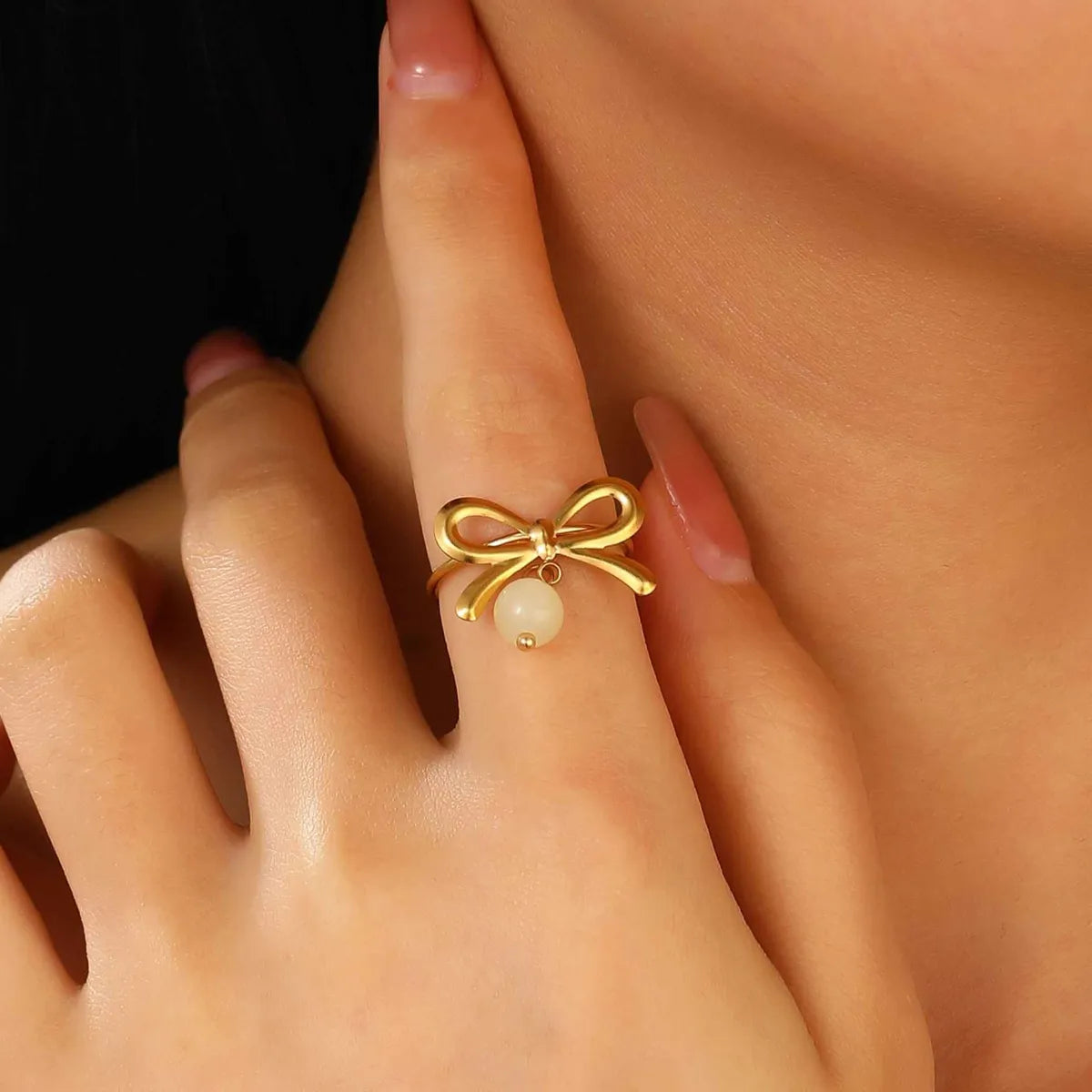 Wholesale Jewelry Princess Sweet Bow Knot 304 Stainless Steel Plating Rings Earrings