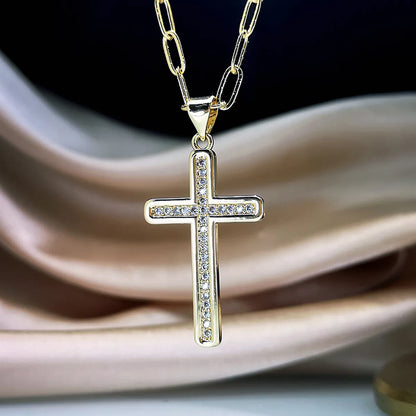 Wholesale Jewelry Punk Cross Metal Zircon Gold Plated Pendant Necklace