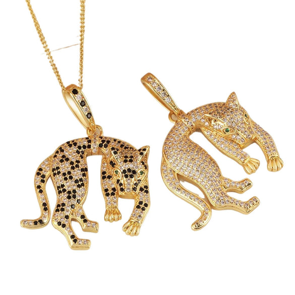 Wholesale Jewelry Punk Hiphop Style Leopard Pendant Necklace Copper Plated Real Gold With Zircon And Geometric Design