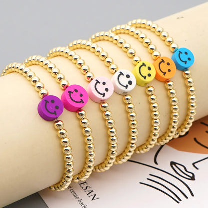 Wholesale Jewelry Punk Style Golden Round Beads Smile Bracelet Nihaojewelry