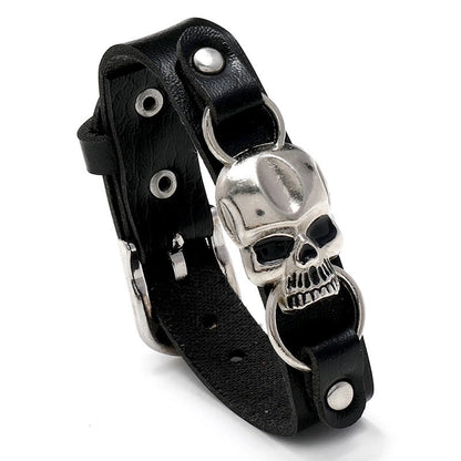 Wholesale Jewelry Punk Style Skull Wide Leather Bracelet