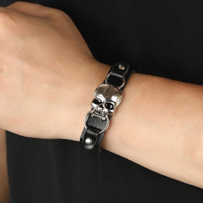 Wholesale Jewelry Punk Style Skull Wide Leather Bracelet