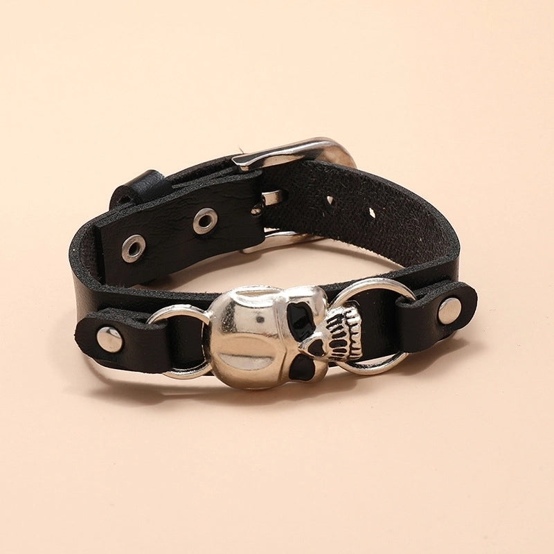 Wholesale Jewelry Punk Style Skull Wide Leather Bracelet