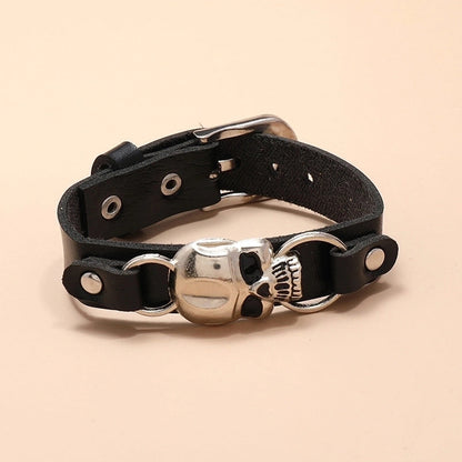 Wholesale Jewelry Punk Style Skull Wide Leather Bracelet