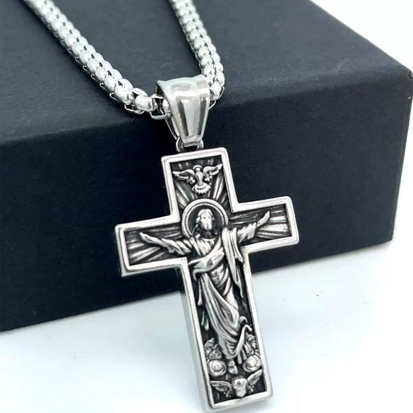 Wholesale Jewelry Pure Tin Stainless Steel Cross Pendant Necklace With Geometric Style And Polishing Treatment