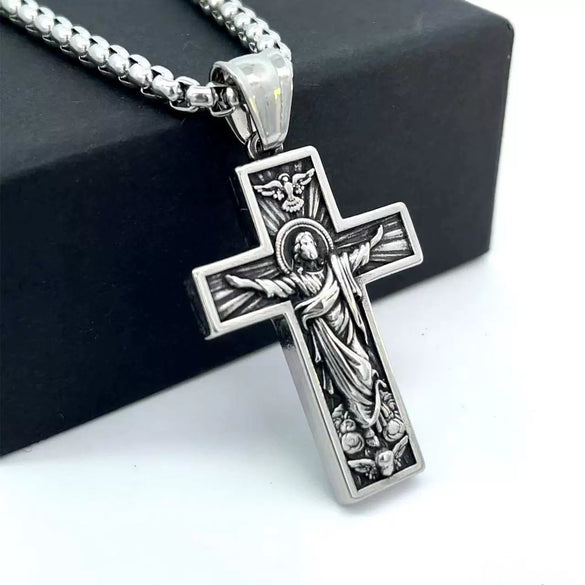 Wholesale Jewelry Pure Tin Stainless Steel Cross Pendant Necklace With Geometric Style And Polishing Treatment