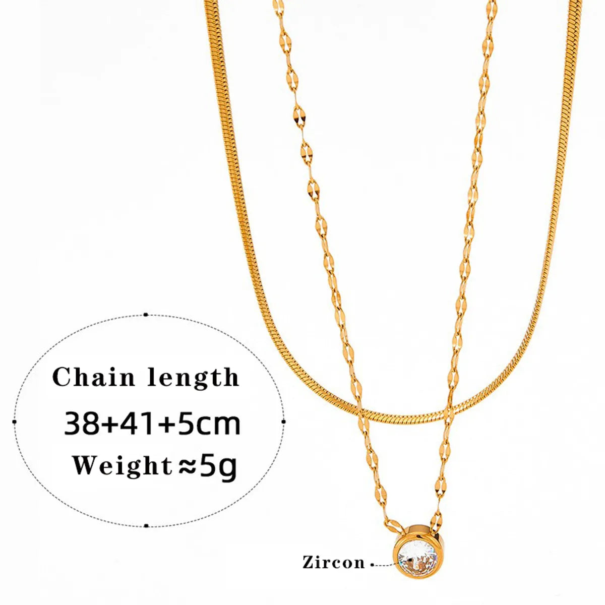 Wholesale Jewelry Queen Modern Style Geometric 304 Stainless Steel Zircon 16K Gold Plated White Gold Plated Gold Plated Plating Double Layer Necklaces