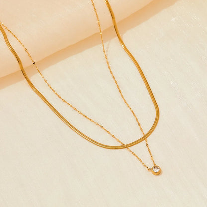 Wholesale Jewelry Queen Modern Style Geometric 304 Stainless Steel Zircon 16K Gold Plated White Gold Plated Gold Plated Plating Double Layer Necklaces