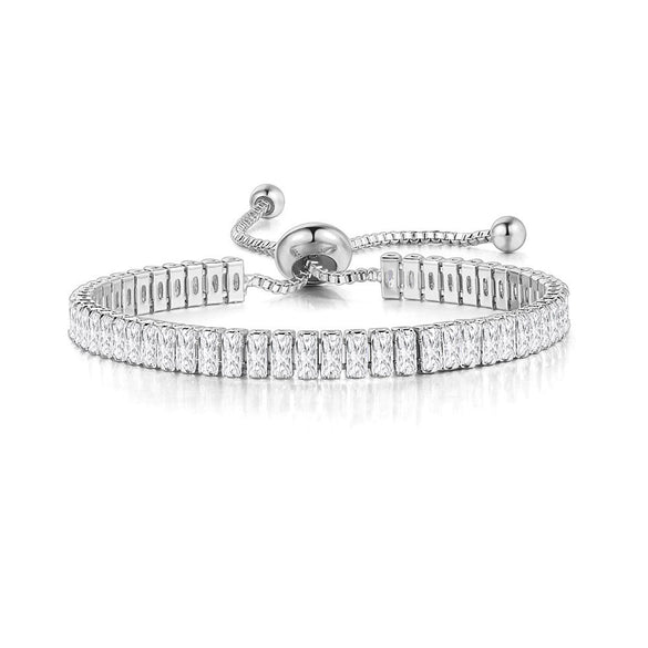 Wholesale Jewelry Rectangular Zircon Copper Bracelet With Wave Pattern And Glass Treatment