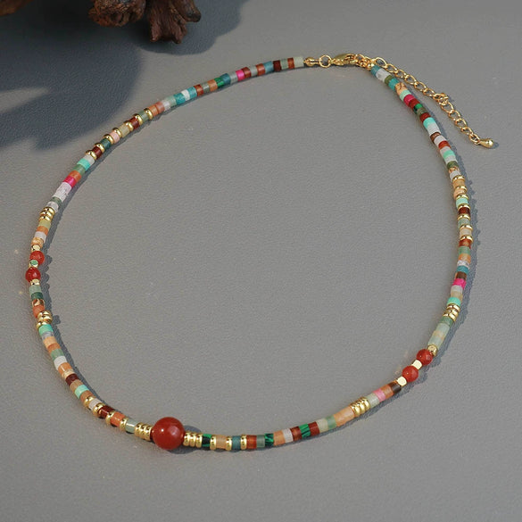 Wholesale Jewelry Red Agate Copper Geometric Handmade Vintage Necklace