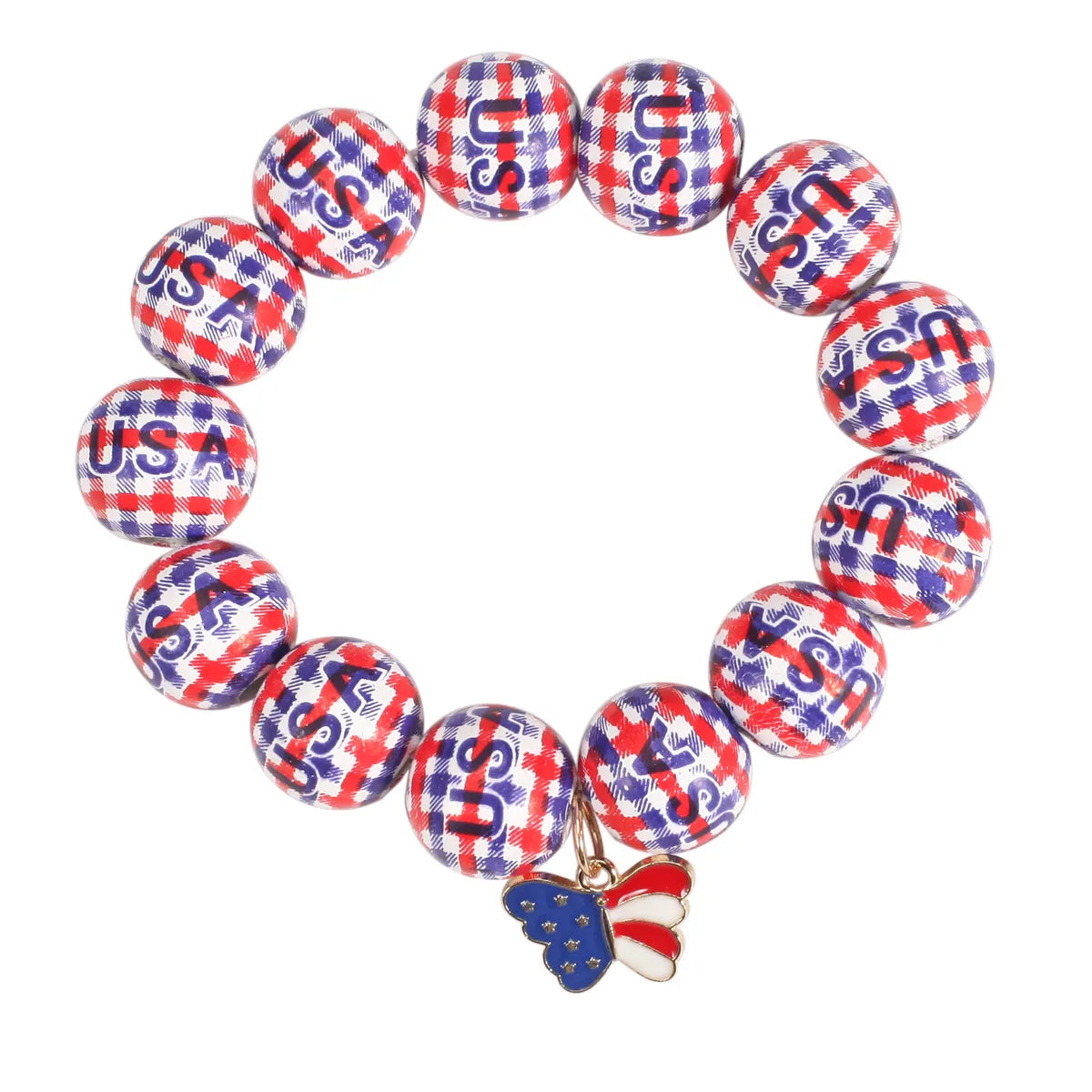 Wholesale Jewelry Retro American Flag Wood Beaded Bracelets