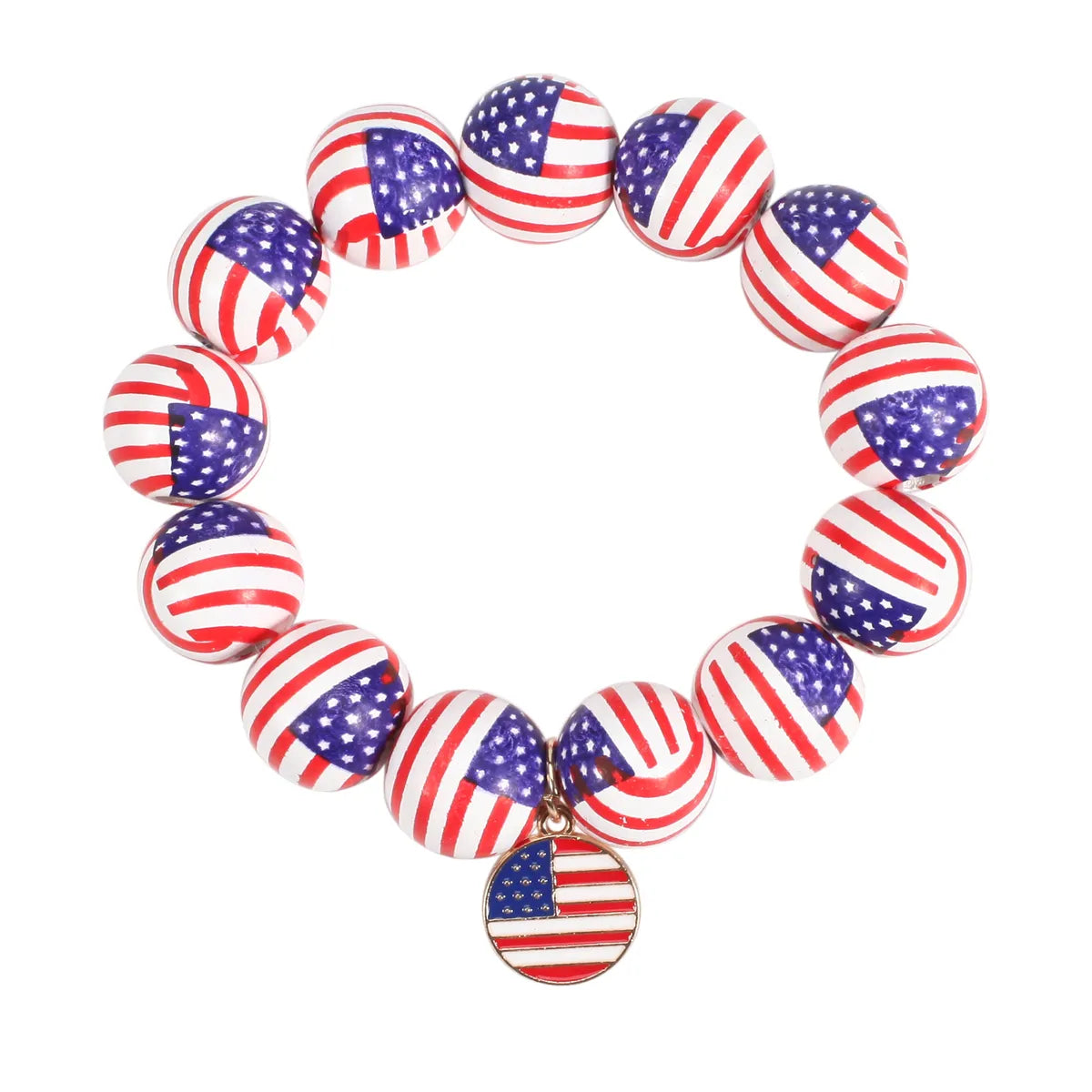 Wholesale Jewelry Retro American Flag Wood Beaded Bracelets