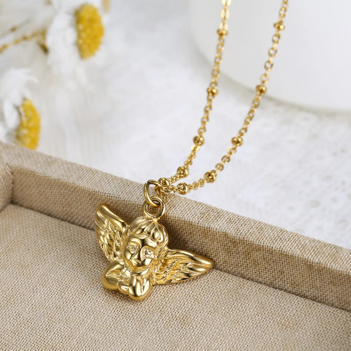 Wholesale Jewelry Retro Angel Titanium Steel 18K Gold Plated Pendant Necklace Necklace Pendant