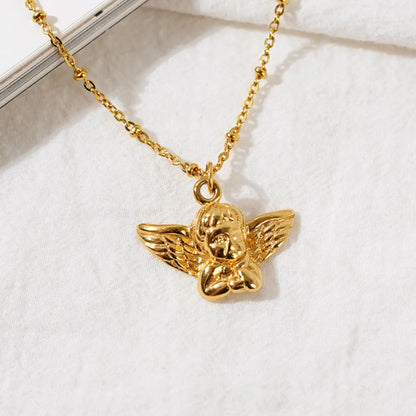 Wholesale Jewelry Retro Angel Titanium Steel 18K Gold Plated Pendant Necklace Necklace Pendant