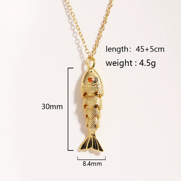Wholesale Jewelry Retro Animal Style Fish Koi Brass Stainless Steel Electroplating Pendant Necklace Unisex