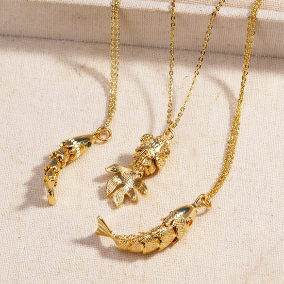 Wholesale Jewelry Retro Animal Style Fish Koi Brass Stainless Steel Electroplating Pendant Necklace Unisex