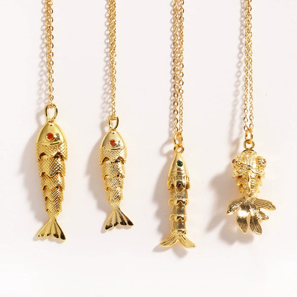 Wholesale Jewelry Retro Animal Style Fish Koi Brass Stainless Steel Electroplating Pendant Necklace Unisex