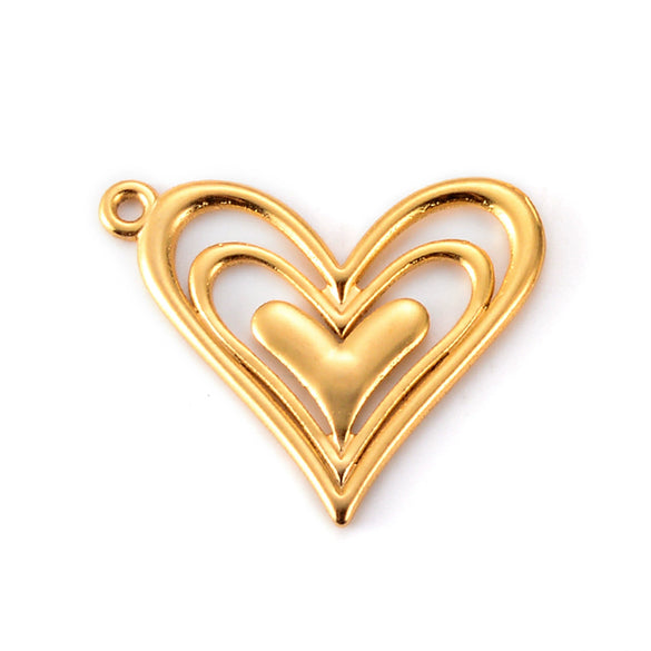 Wholesale Jewelry Retro Art Embossed Hollow Love Stainless Steel Peach Heart Pendant 18K Gold Plated