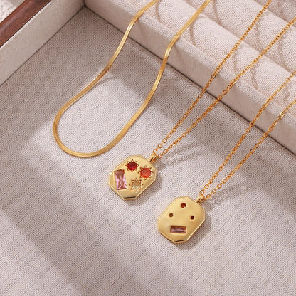 Wholesale Jewelry Retro Artistic Quadrilateral 304 Stainless Steel Zircon 18K Gold Plated Inlay Pendant Necklace