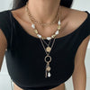 Wholesale Jewelry Retro Baroque Style Imitation Pearl Stacked Metal Geometric Pendant Necklace For Women