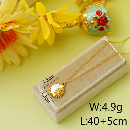 Wholesale Jewelry Retro Beach Color Block 304 Stainless Steel White Shell 18K Gold Plated White Gold Plated Inlay Pendant Necklace