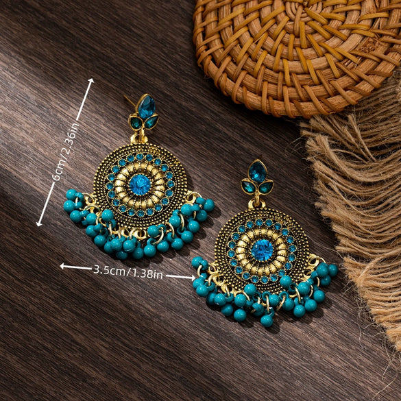 Wholesale Jewelry Retro Bell Tassel Alloy Earrings With Geometric Pattern Electroplated For Women