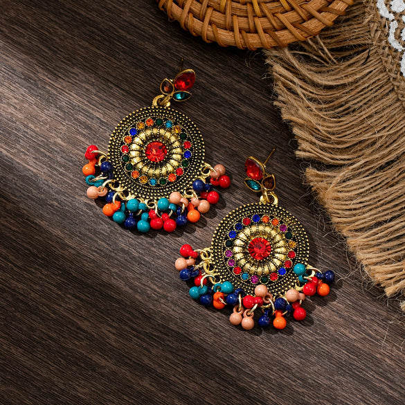 Wholesale Jewelry Retro Bell Tassel Alloy Earrings With Geometric Pattern Electroplated For Women